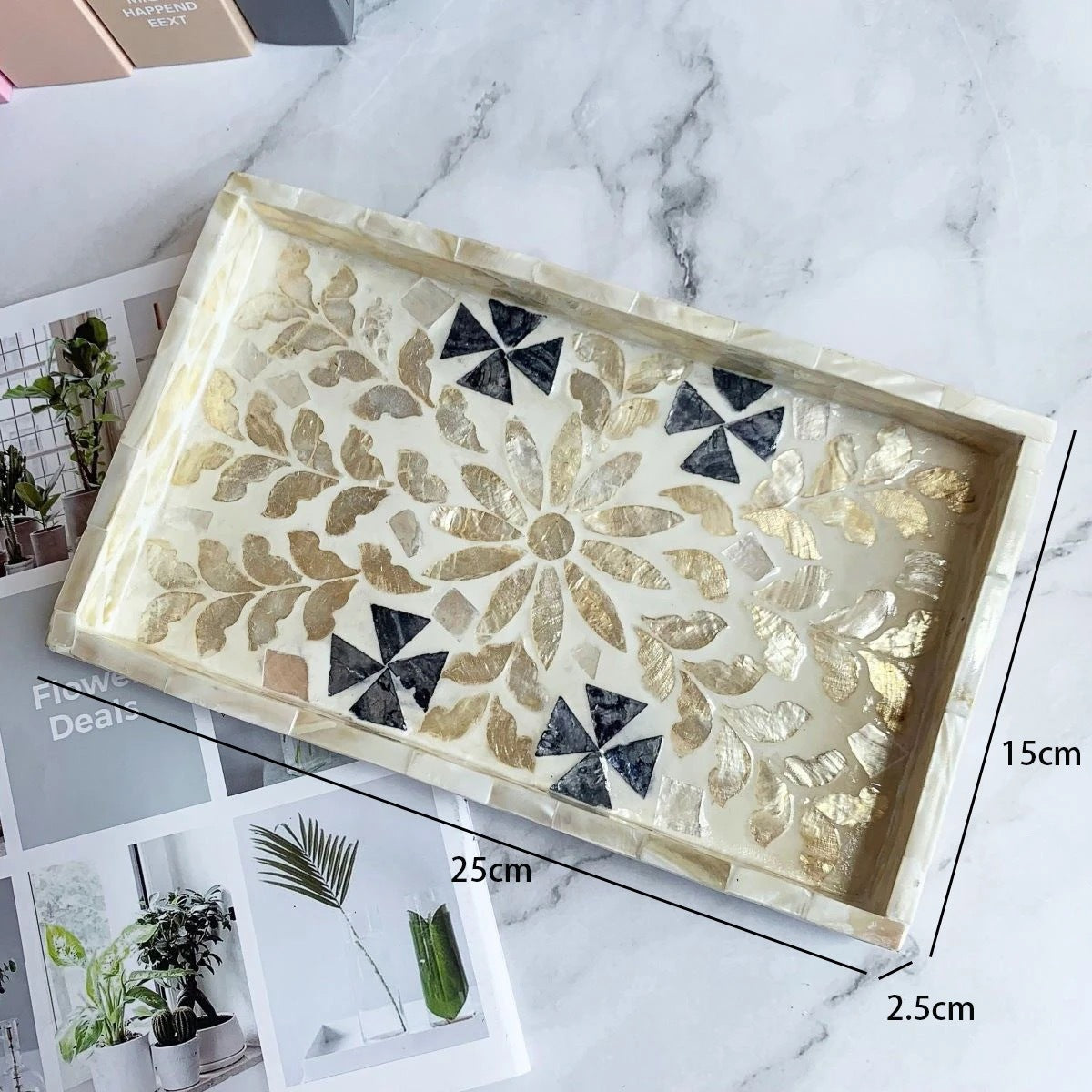 Natural Luxury Pearl Shell Tray Rectangular Nordic Style Fruit Dessert Decorative Shell Serving Tray
