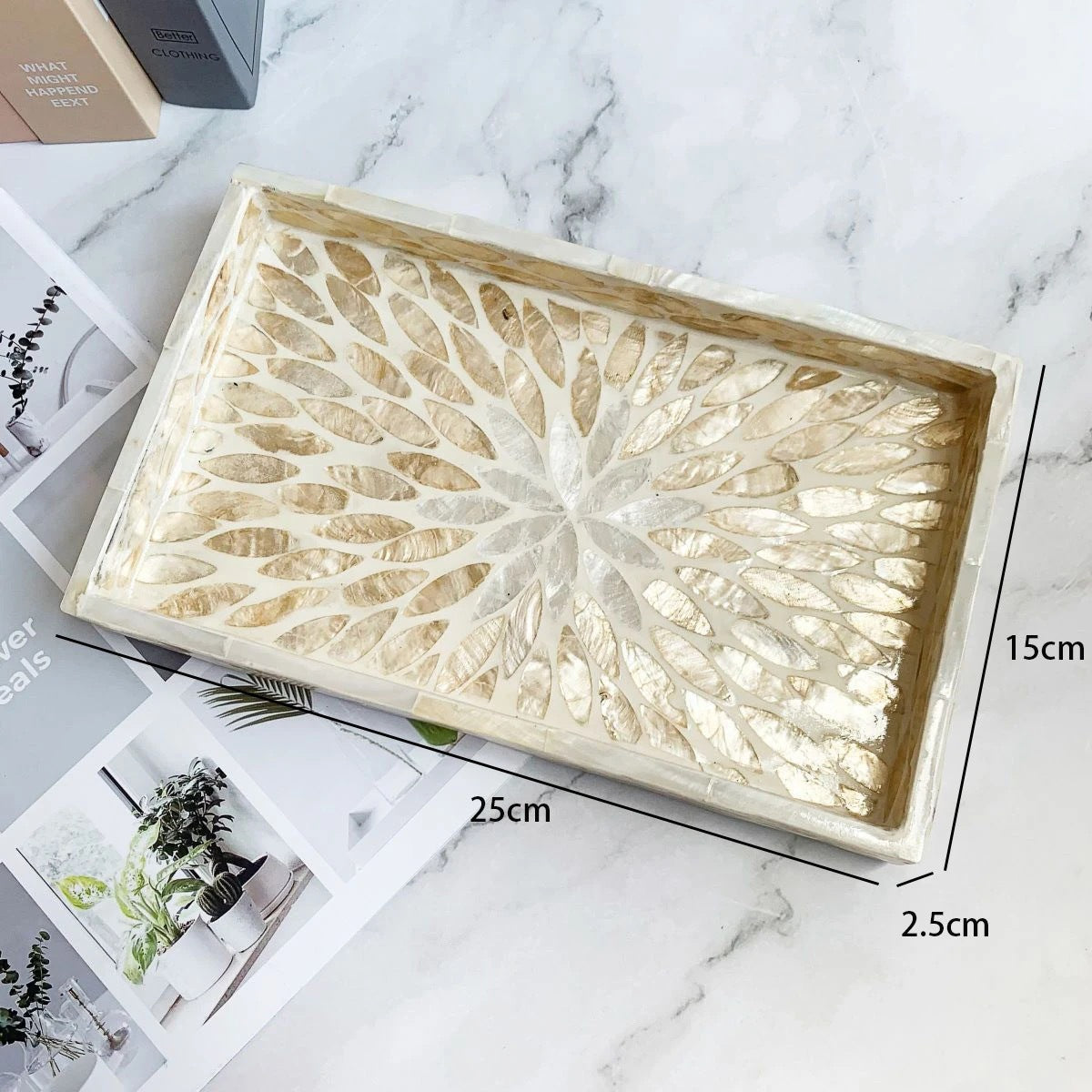 Natural Luxury Pearl Shell Tray Rectangular Nordic Style Fruit Dessert Decorative Shell Serving Tray