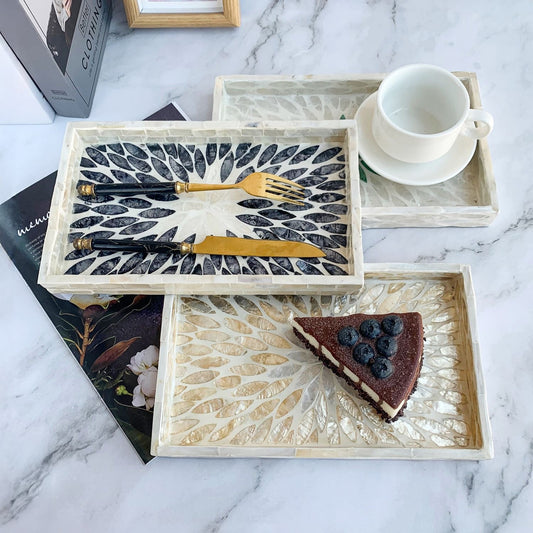 Natural Luxury Pearl Shell Tray Rectangular Nordic Style Fruit Dessert Decorative Shell Serving Tray